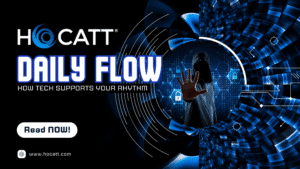 Blog title: ‘Daily Flow: How Tech Supports Your Rhythm’ in clean, readable text on a subtle wellness-themed background, representing balance, energy, and daily routines.