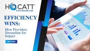 HOCATT Efficiency Wins article cover with charts on tablet and provider-focused wellness theme.